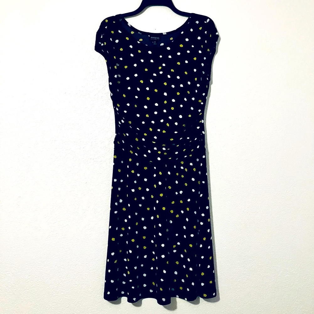 Enfocus Studio Ruched Dress (Navy Dot)